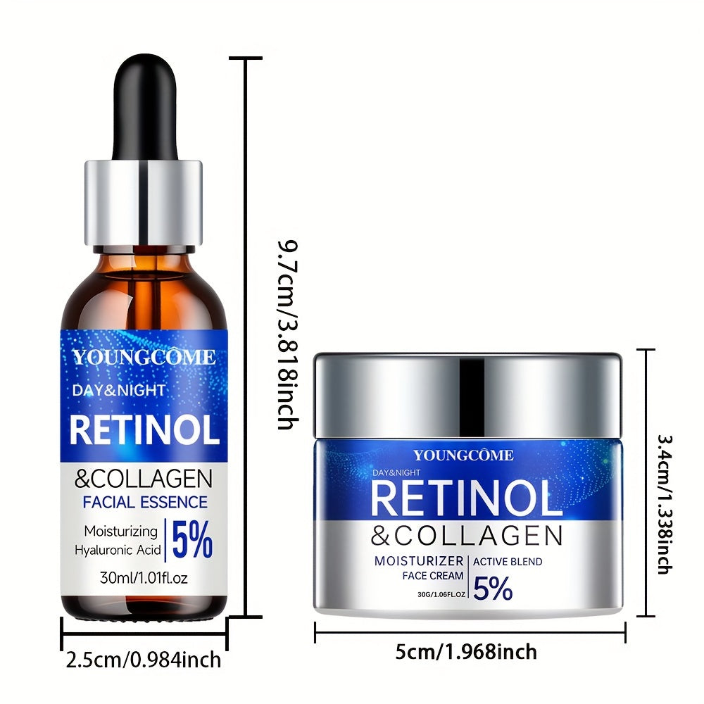 YOUNGCOME Retinol & Collagen Firming Cream and Hydrating Serum Set - 50ml Each, Alcohol-Free for All Skin Types, Smooths Wrinkles & Boosts Elasticity