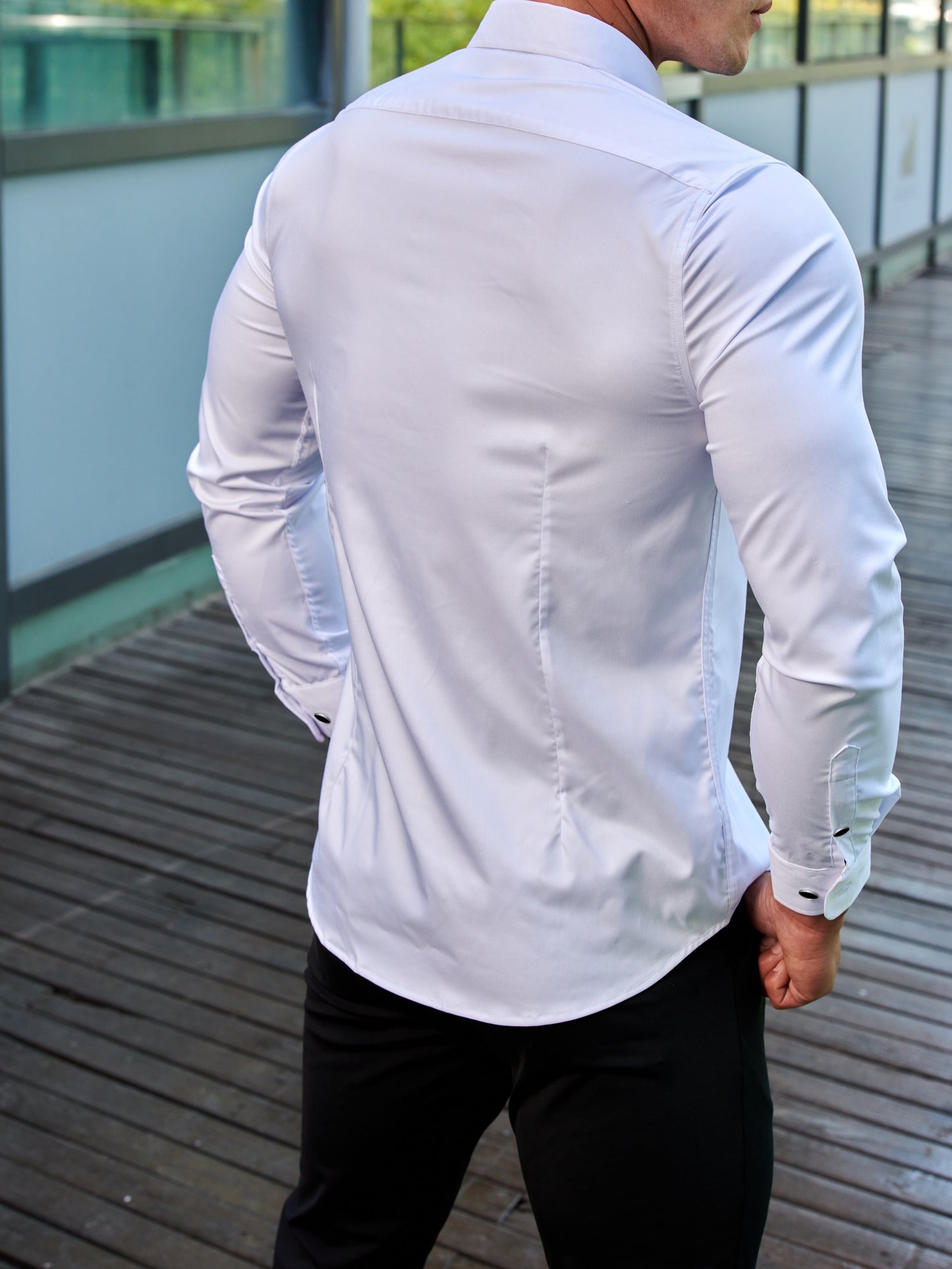 Solid Color Men's Slim Fit Stretch Quick-drying Long Sleeve Button Up Shirt, Spring Fall Workout Activity