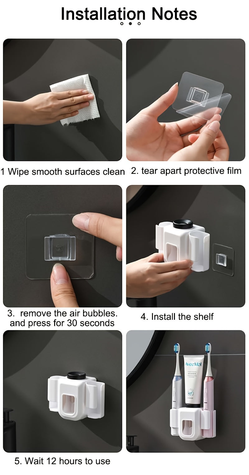 1pc Toothbrush Holder With Automatic Toothpaste Dispenser, Wall Mounted Toothbrush Storage Rack, Punch-free Toothbrush Storage Organizer, Multifunctional Electric Toothbrush Holder, Bathroom Accessories