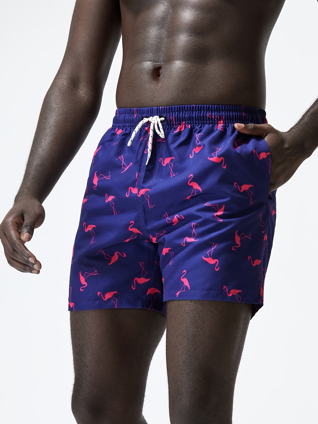 Men's Quick Dry Hawaiian Board Shorts With Pockets, Casual Coconut Tree Graphic Drawstring Swim Trunks For Summer Vacation Beach Pool Outdoor