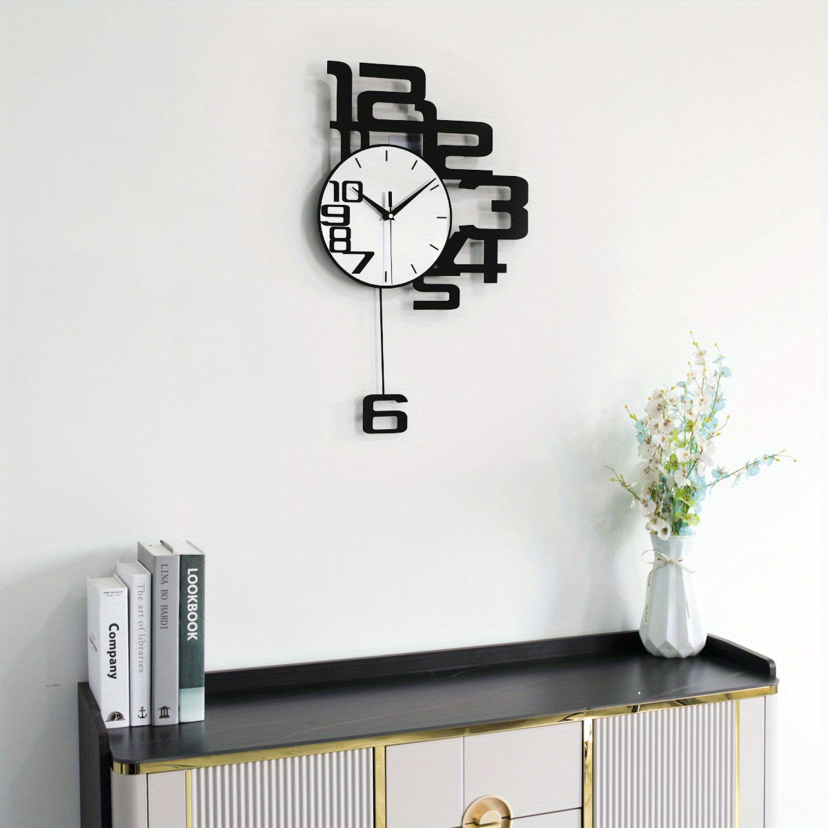1pc Modern Minimalist Personality Metal Wood Creative Wall Clock, Large Battery Operated Clock For Living Room, Kitchen, Bedroom, Dining Room And Office Decor, For Autumn Thanksgiving Halloween Harvest Festival, Home Decor, A