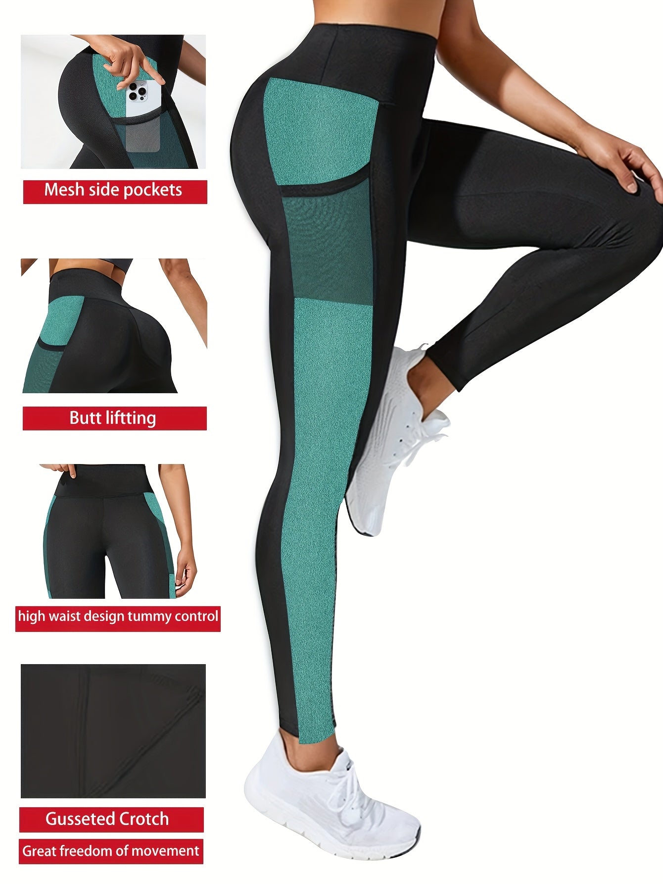 Women'S Plus Size Yoga Leggings with Side Mesh Pockets - High Waist, Stretchy & Breathable for Running, Fitness & Sports Training