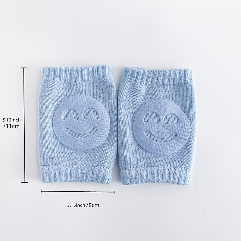A Pair Four Seasons Fur Ring Baby Leg Protector, Elbow Toddler Crawling Baby Smiley Face Knee Brace Non-slip Socks, Adjustable Elastic Neutral, For Crawling 0-36 Months Of The Baby Girls Boys
