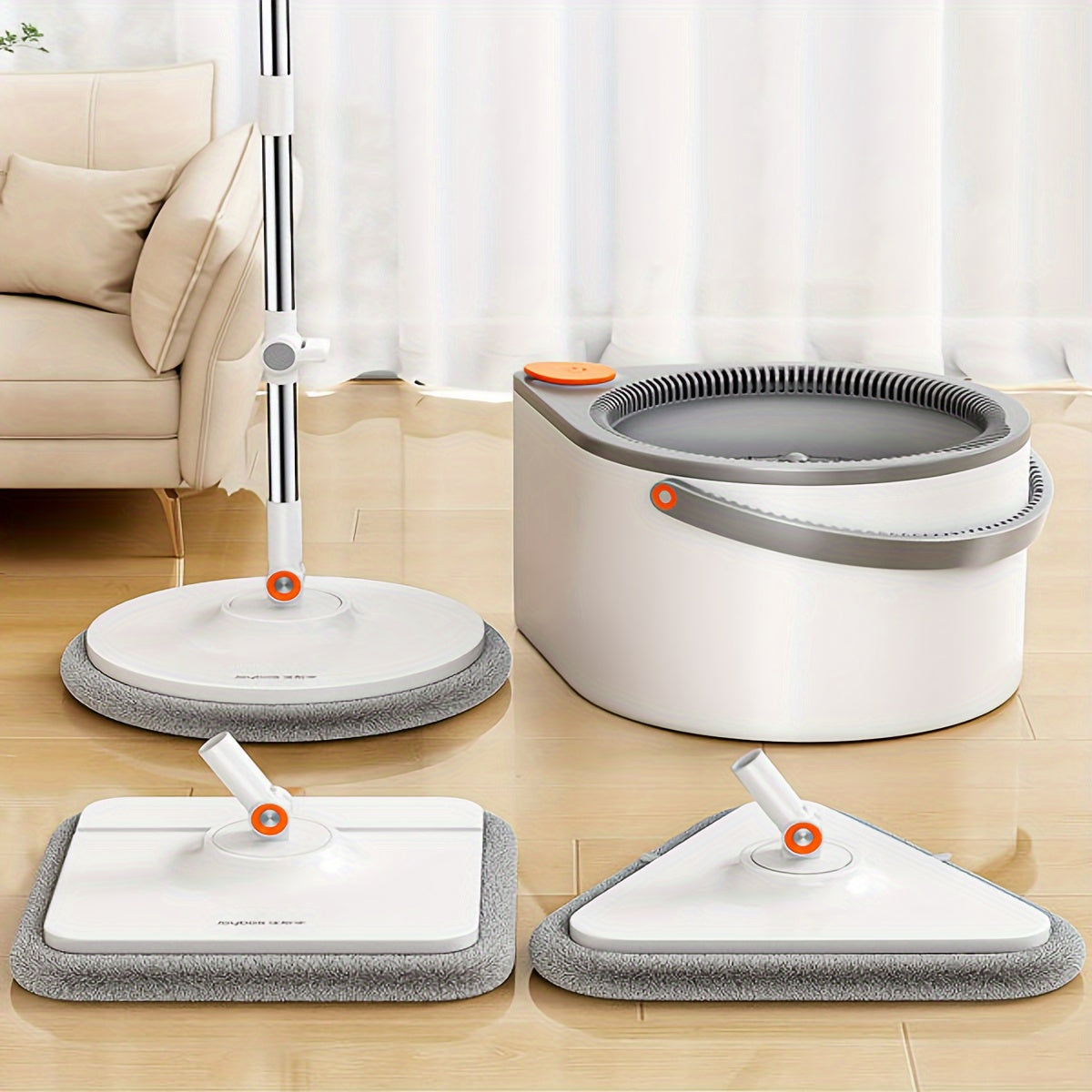 Joybos Spin Mop and Bucket System with 6 Microfiber Cloths - Hands-Free Wringing, 90° Adjustable Stainless Steel Handle, Dual Water Tanks for Clean/Dirty Separation - Efficient Floor Cleaner for Kitchen, Bathroom, Bedroom &