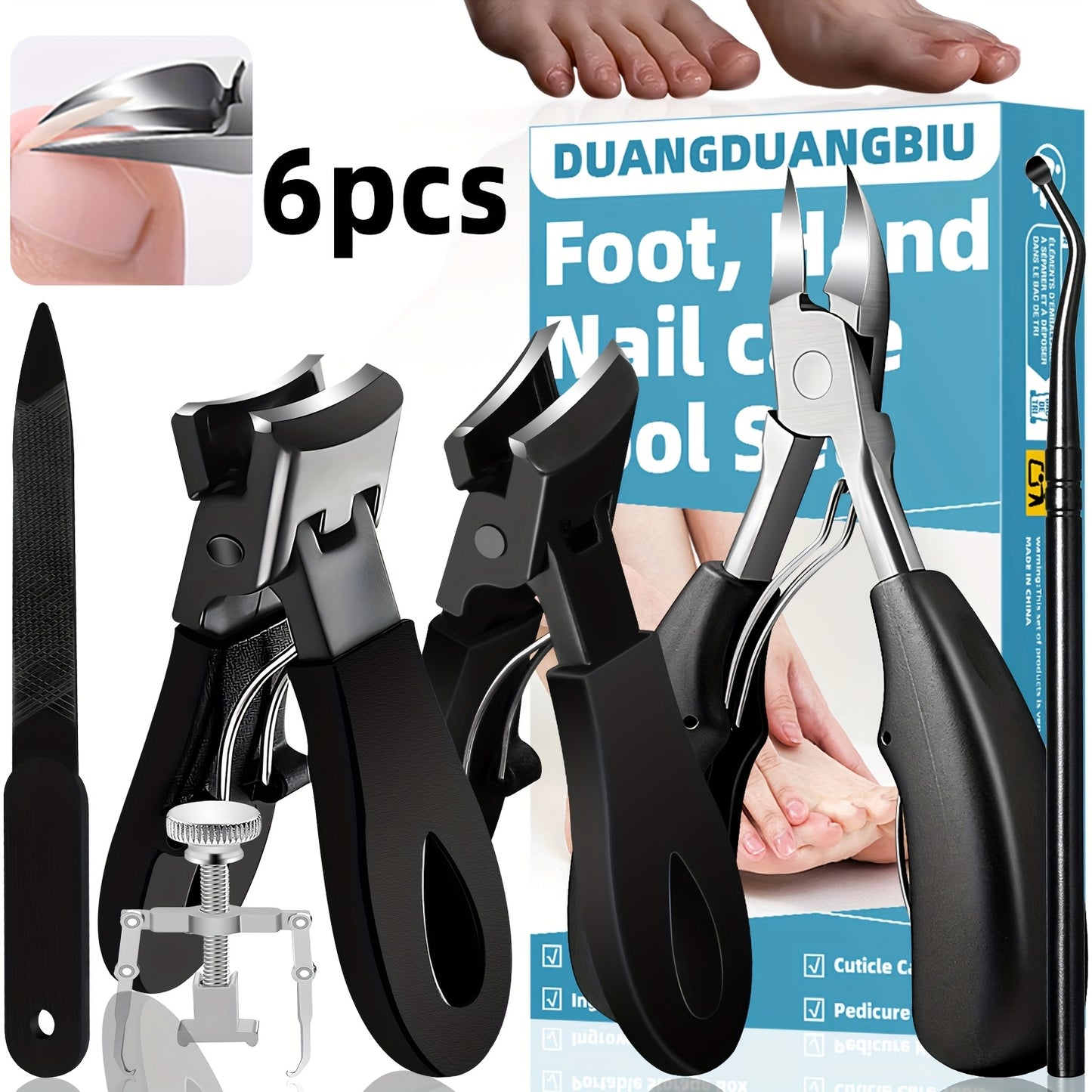 6pcs Ingrown Toenail Care Kit - Wide Jaw & Large Angled Clippers for Thick Nails, Includes Nail File & Pedicure Tools, Long Handles, eagle beak nail clippers, Ideal for Men & Women's Manicure and Pedicure Set, DUANGDUANGBIU
