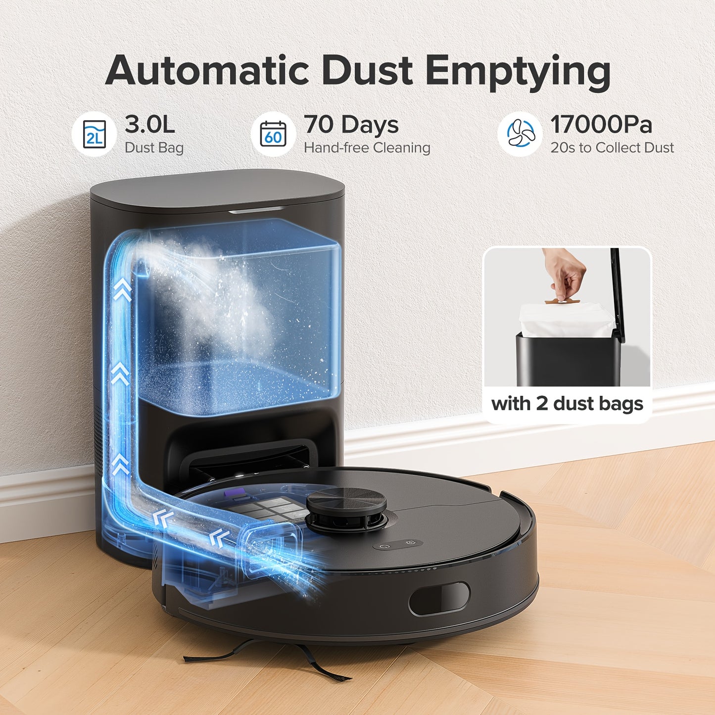 Lubluelu L15 MAX Robot Vacuum and Mop, 3-in-1 Sweeping & Vacuuming & Mopping, 3.0L Dust Bag, 70-Day Self-Emptying, 360° PSD Obstacle Avoidance, Diversified Cleaning, Mapping, Pet Hair Cleaning, Home Cleaning | Modern Robot D