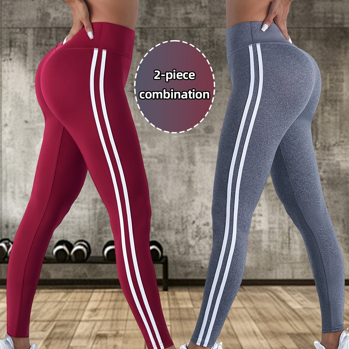 2pcs Women'S High-Waisted Yoga Pants - Breathable, Comfortable, and Tummy Control Workout Leggings with Side Stripes, Stretchy Fabric for Outdoor Fitness and Casual Wear, High Waisted Leggings