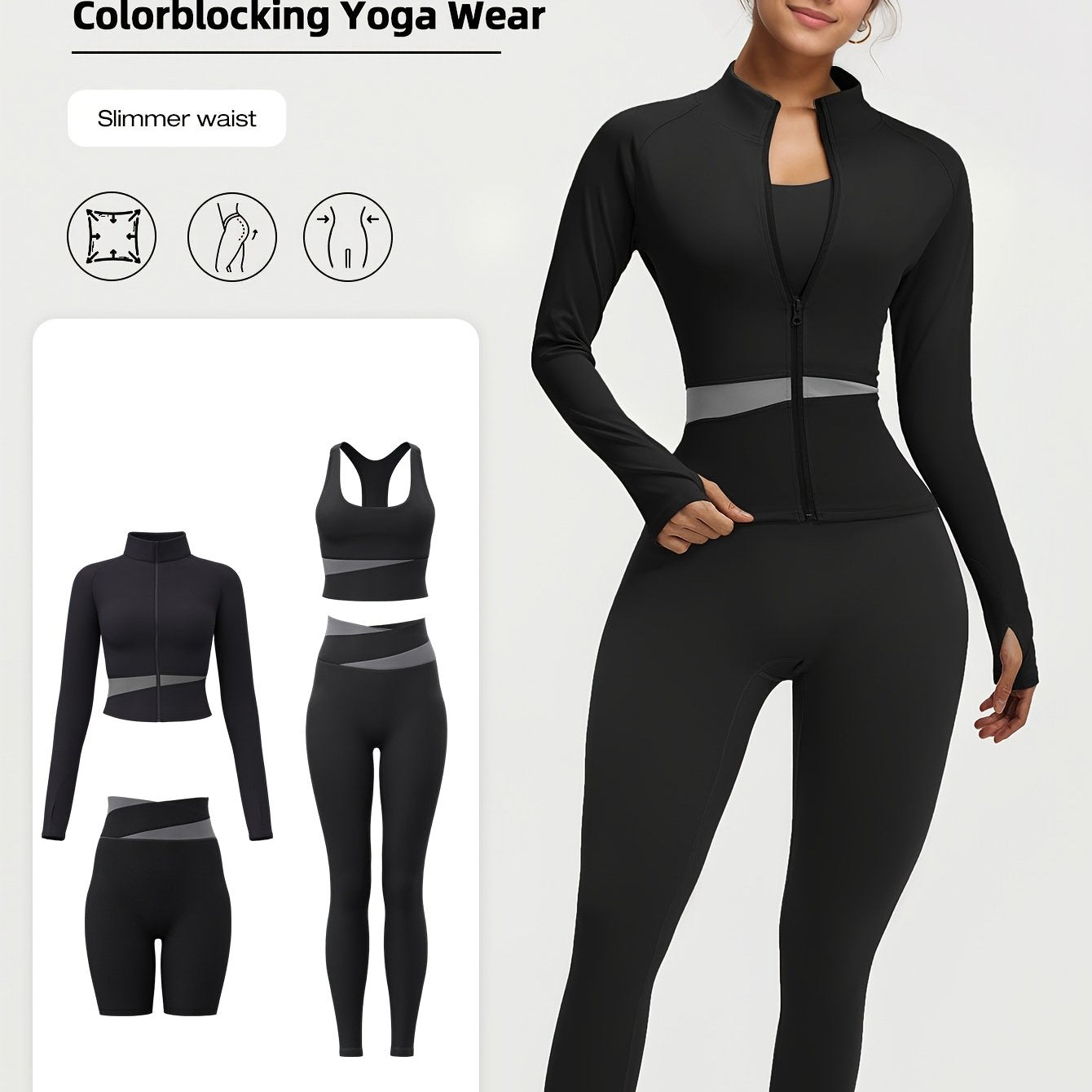 4pcs Women'S Yoga Wear Workout Set with Zipper Jacket Fitness Yoga Leggings Sports Bra Euro Size for Running Fitness And Yoga