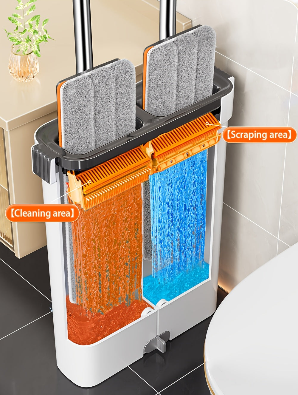 Gray Flat Mop + Narrow Slot Cleaning Bucket Set, Hand-free Lazy Mop Mover, Wet And Dry One Mop Cleaner, Household Cleaning Tool, Send Replacement Cloth, Suitable for Living Room, Bedroom, Kitchen, Bathroom, Toilet, Commercial