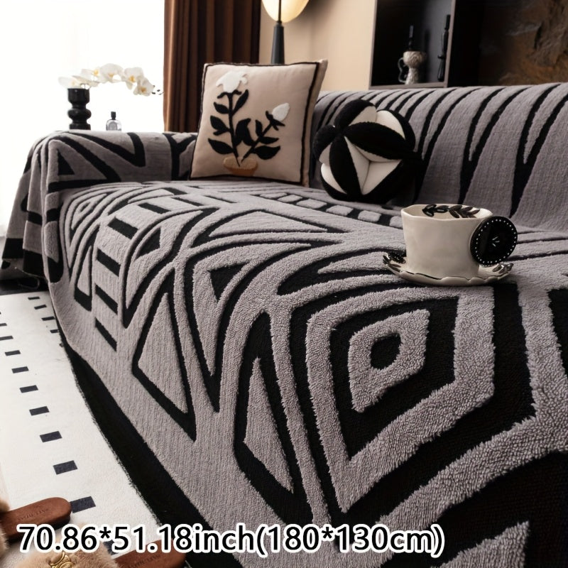 1pc Mirror Yi Thick Plush Sofa Cover - All-Season Pet-Friendly One-Piece Design, Anti-Slip &, Machine Washable Soft Short Fur Fabric, Fit for 3/2/4-Seater & Sectional Sofas, Contemporary Home Decor, Sectional Sofa Cover, Mode