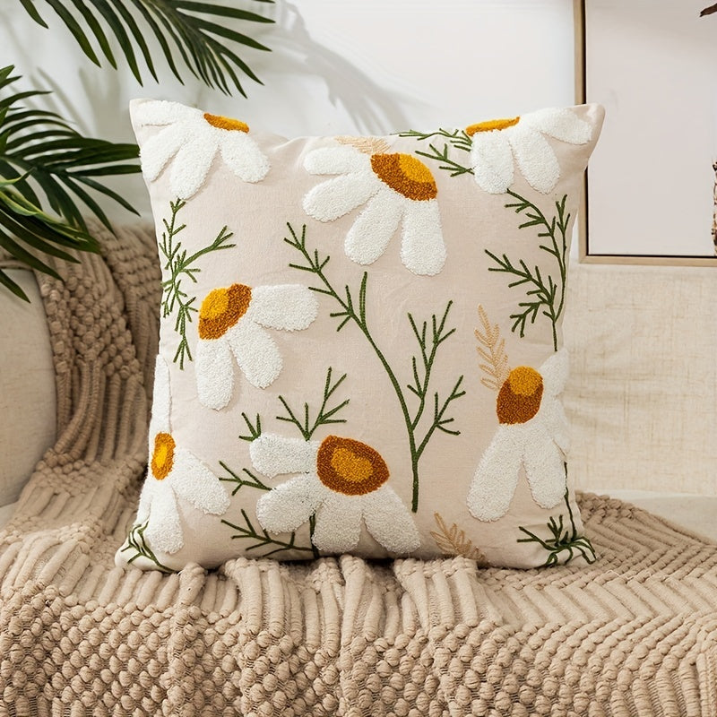 1pc Boho Floral Embroidered Pillow Case - Soft and Stylish Living Room Decor for Couch, Bed, and Sofa - 17.7 x 17.7 Inches