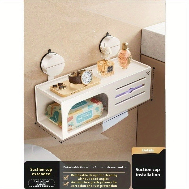 CYCY Wall-Mounted Bathroom Tissue Box Holder with Suction Cup Installation - Space-Saving Square Design, Durable Carbon Steel, Holds Multiple Rolls, Ideal for Toilet Paper & Face Towels, Modern Minimalist Style, Toilet Paper