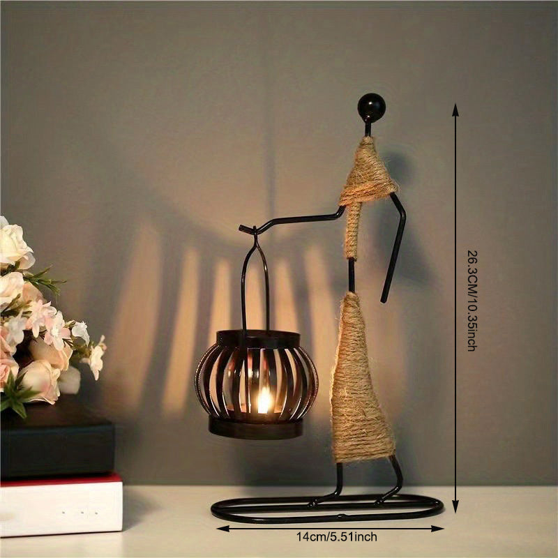 1pc Retro Iron Man Candle Holder, Creative Western Restaurant Candle Holder, Romantic Table Decoration Home Decor,Candle Holder,centerpiece,New Iron Art Candle Holder, Creative Hollow Candle Cup Table Candlelight, Western Can