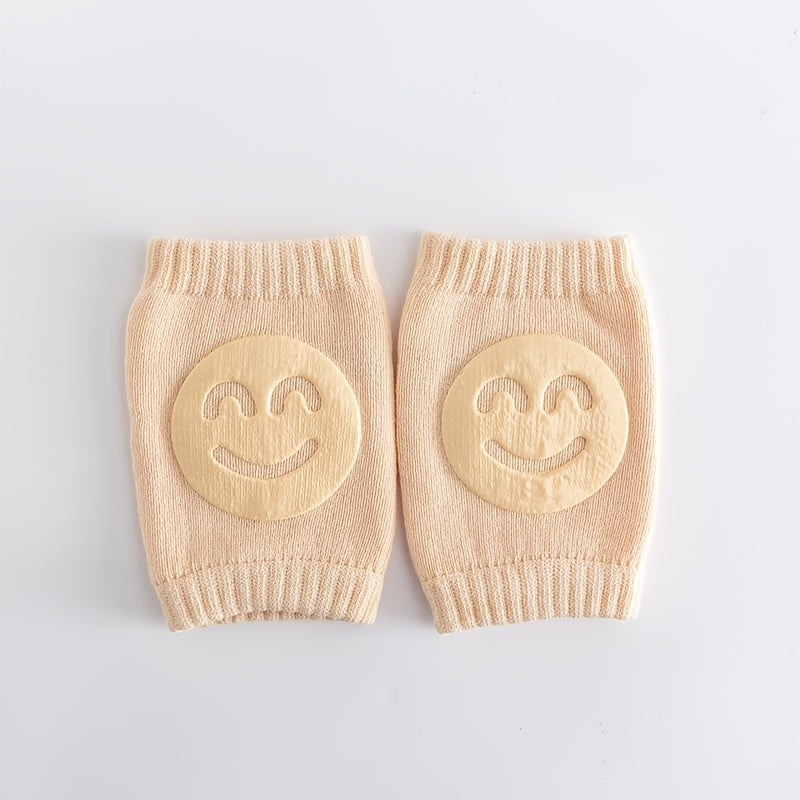 Boys Casual Knitted Knee Pads With Smile Face, Thermal Joint Protector For Autumn And Winter