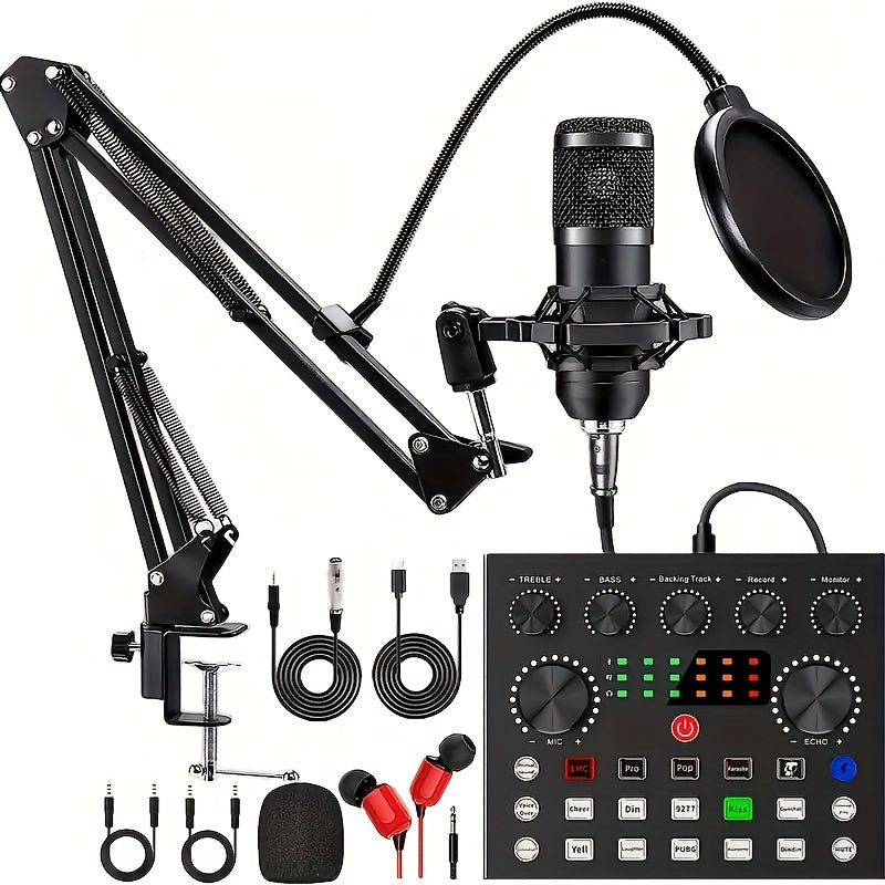 Podcast Equipment Bundle, V8s Audio Interface with All In One Live Sound Card And BM800 Condenser Microphone,Podcast Microphone, Perfect for Recording, Live Streaming