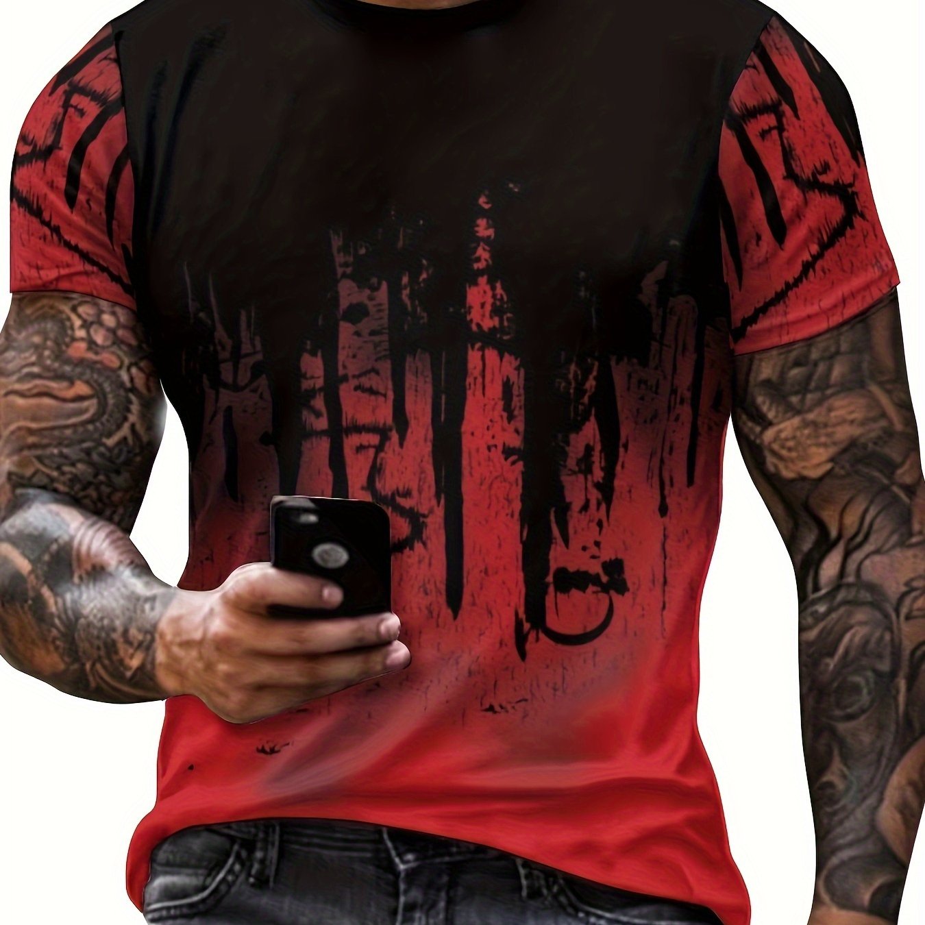 Paint Splash Print, Men's Graphic Design Crew Neck Active T-shirt, Casual Comfy Tees Tshirts For Summer, Men's Clothing Tops For Daily Gym Workout Running
