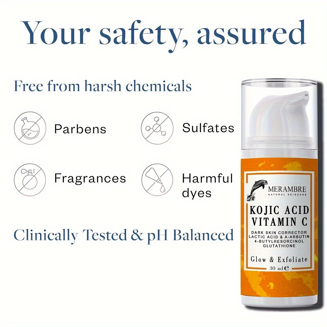 30ml Kojic Acid Serum Vitamin C Serum Dark Skin Glowing Even Skin Tone For Face And Body With Niacinamide Arbutin Glutathione 4-Butylresorcinol Exfoliator Glowing Renew Skin Looks Visibly Younger