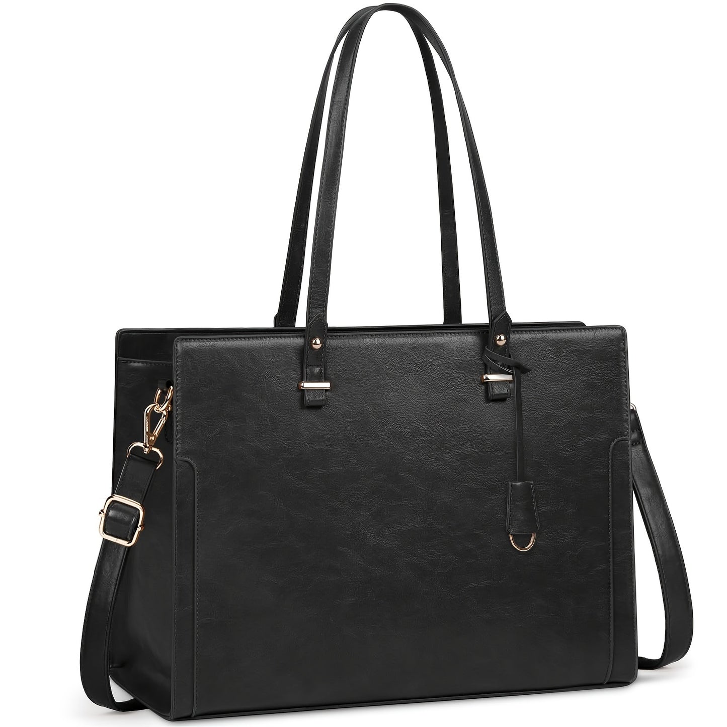 Vintage Brown Laptop Tote Bag for Women - 39.62 cm High Quality Business Office Shoulder Handbag with Multiple Compartments, Adjustable Strap & Golden-Tone Hardware, Textured Finish, Laptop Bag