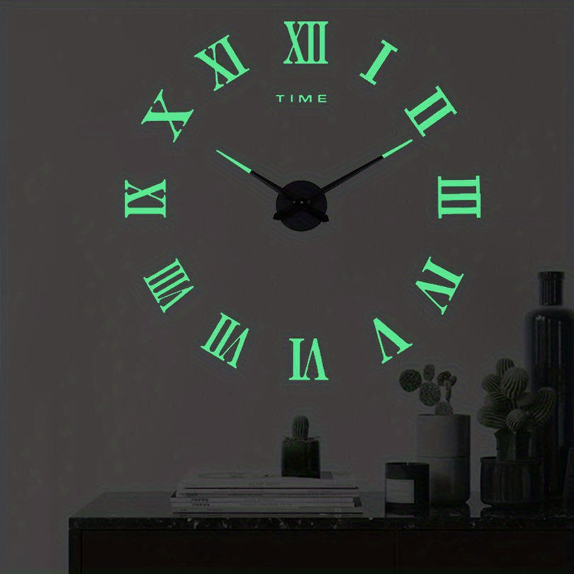 1pc Large DIY Wall Clock Kit, 3D Modern Frameless Wall Clock With Mirror Number Stickers For Home Living Room Bedroom Office Decor, Halloween Room Decor, Xmas Home Decor