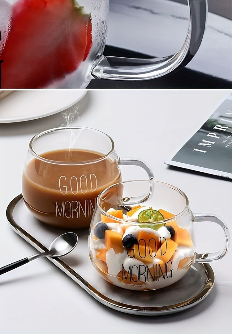 1pc, Good Morning Breakfast Milk Oatmeal Cup, High Borosilicate Glass Mug, Large Capacity Glass Cup, 400ml/13.6oz