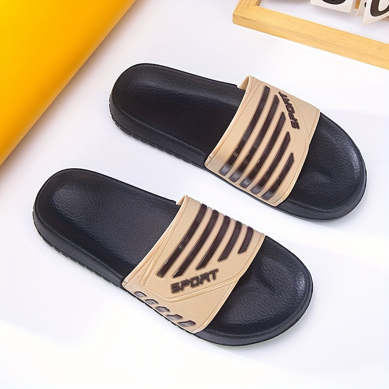 SPONT Men's Summer Casual Slip-On Flip-Flops - Lightweight PVC & EVA Cushioned Comfort, Striped Design for Indoor/Outdoor Use, Beach, Home, Office - Breathable & Non-Slip