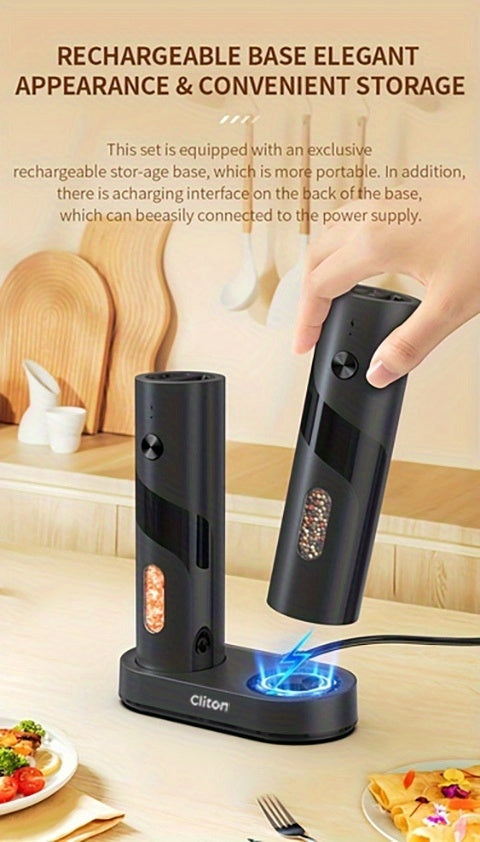 1pc or 2pcs Rechargeable Electric Salt & Pepper Grinder with LED Light - Automatic Salt & Pepper Mills, USB Charging, Adjustable Coarseness, 110ml Large Capacity, Ideal for Kitchen & Dining Use, Kitchen Spice Mill | Modern Ki