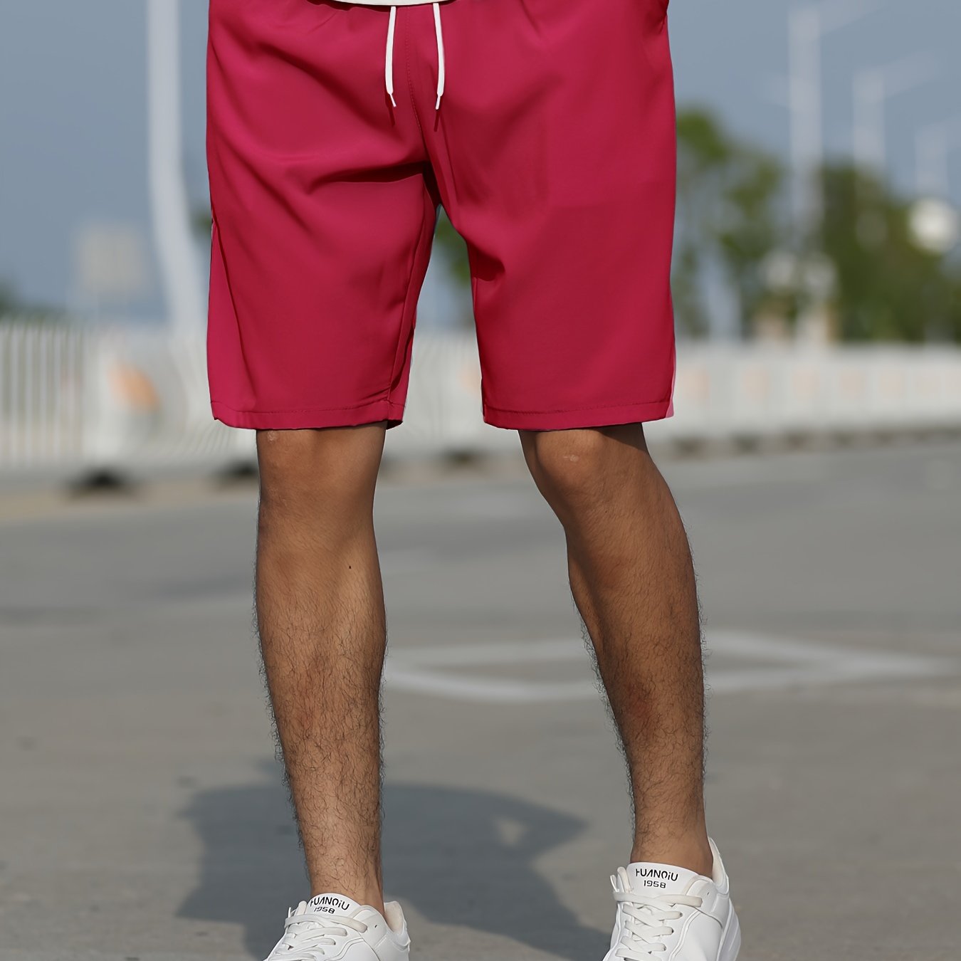 Casual Slightly Stretch Graphic Drawstring Shorts, Men's Clothes For Summer
