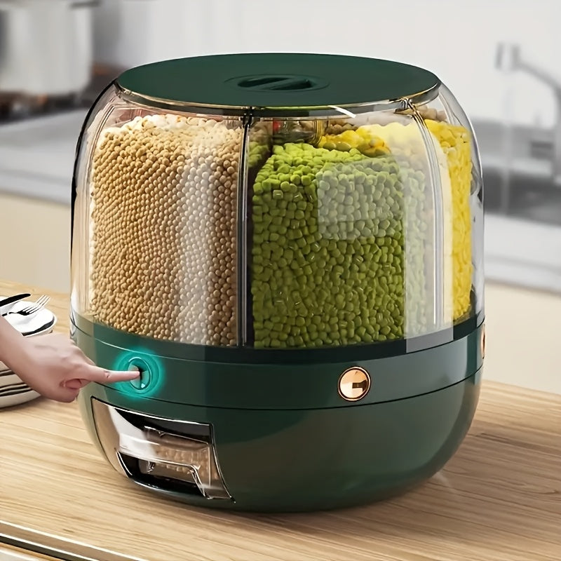 360° rotating partitioned rice bucket, rotatable home-use pest and moisture-proof multi-functional sealed rice storage box, classified grain and bean storage