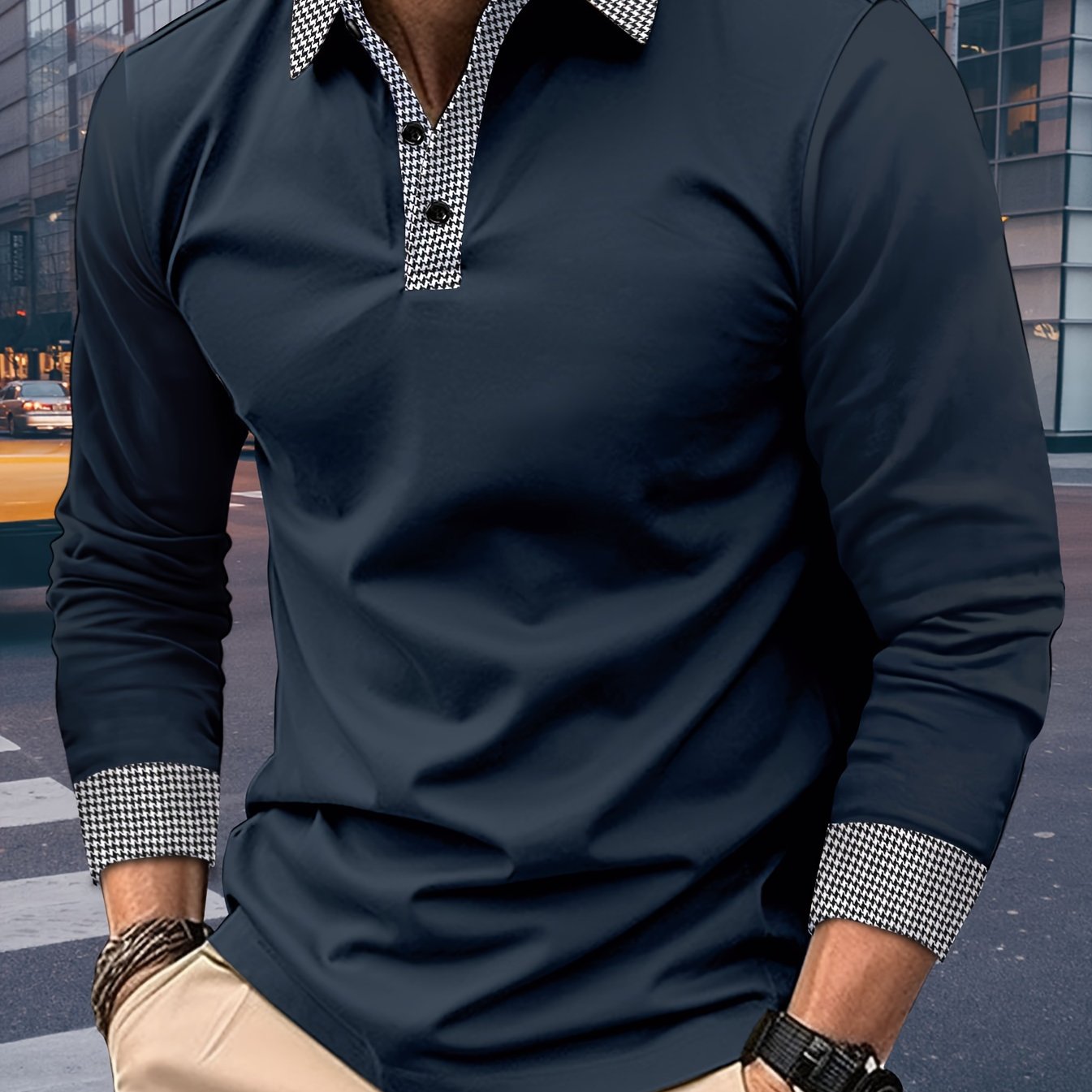 Men's Casual V-Neck Long Sleeve Rugby Shirt For Spring Autumn, Men's Clothing