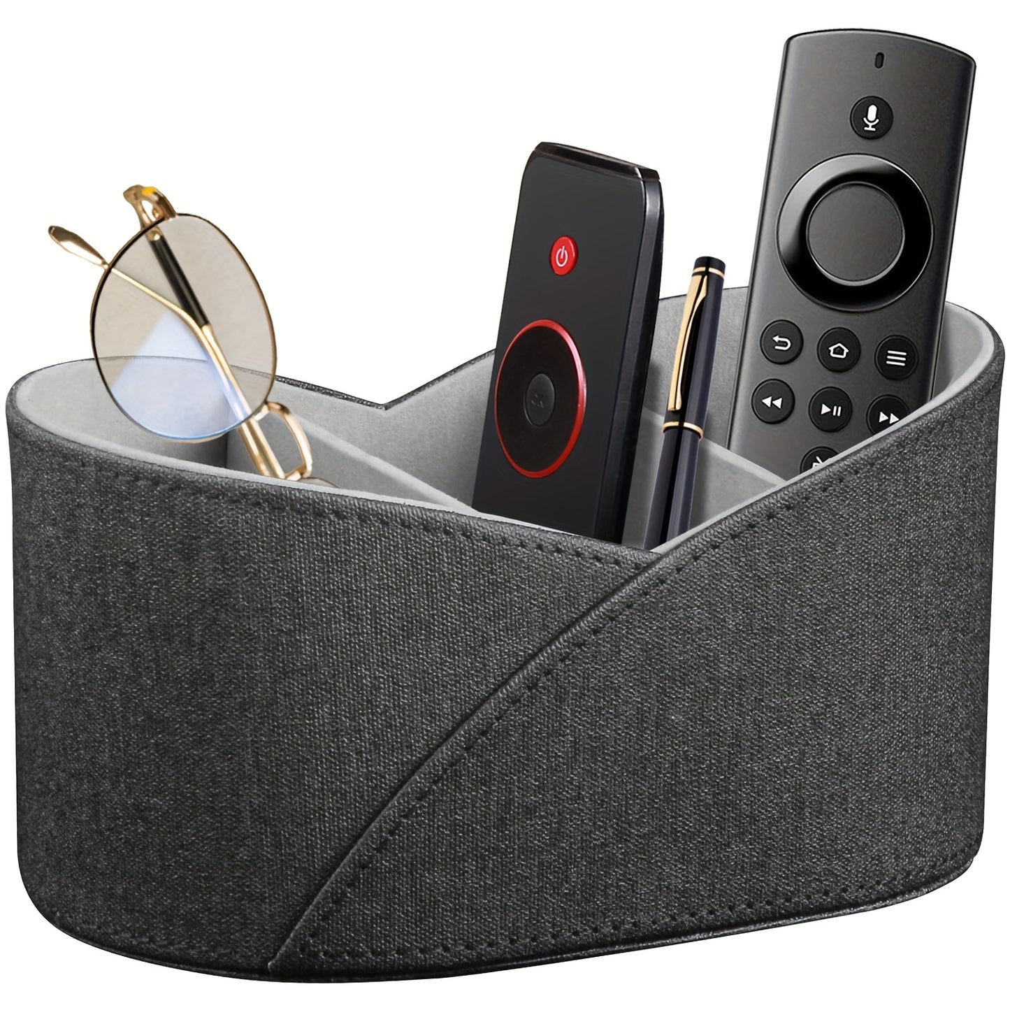 PU Leather Open Storage Box with 3 Compartments, Desktop Remote Control Holder/Makeup Organizer/Versatile Gray Storage Basket for Home Appliance Controllers, Cosmetics, Art Supplies, Stationery, Glasses, Office Supplies and A