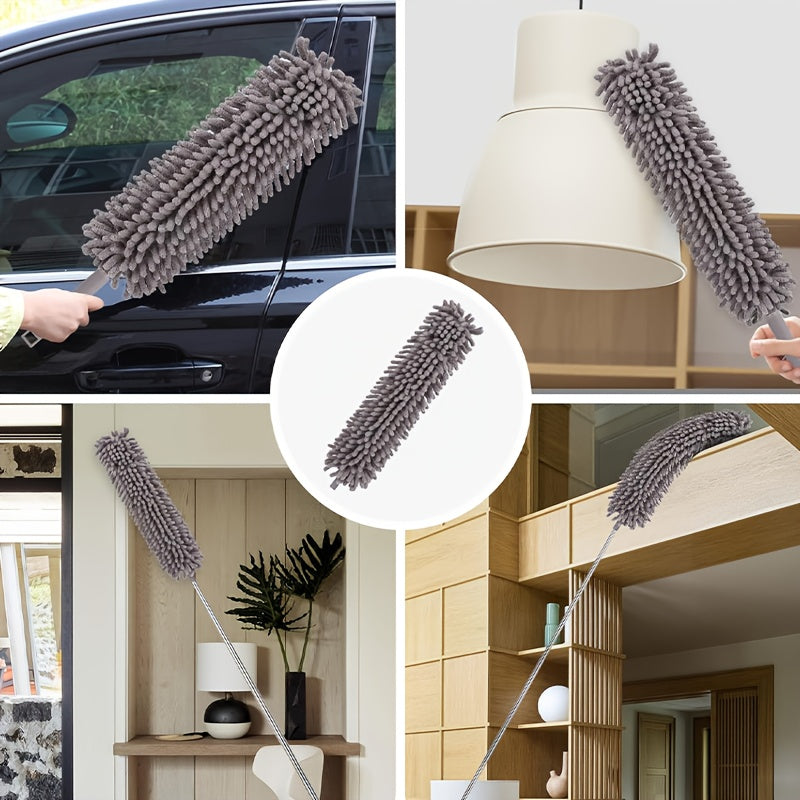 Microfiber Duster with 254.0 cm Telescopic Extension Pole Kit for High Ceilings, Cleaning Fan Spider Webs, Reusable and Washable Lightweight Ceiling Fan Nets, Blinds