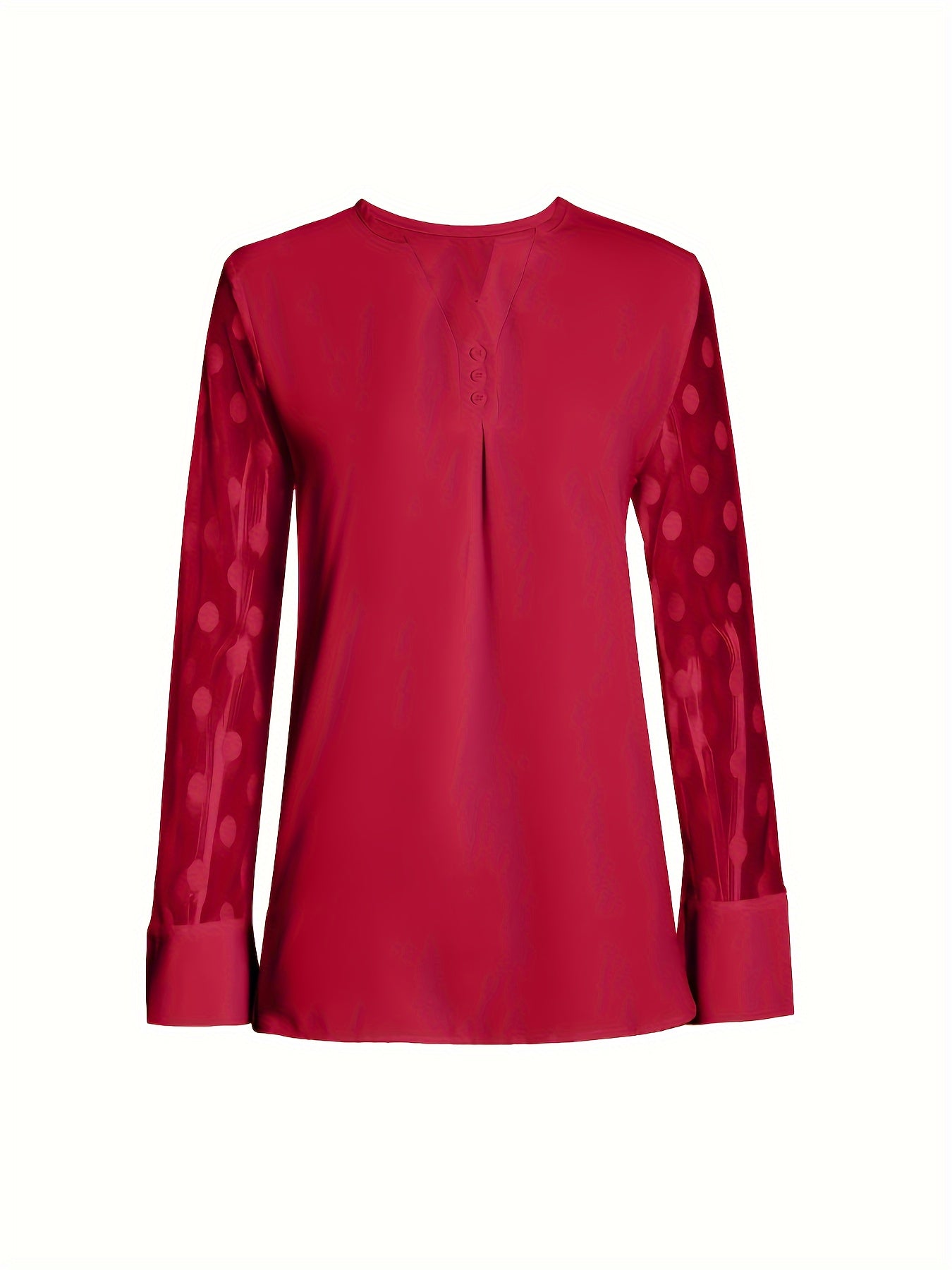 Solid Button Front Blouse, Elegant Long Sleeve Notched Neck Top, Women's Clothing