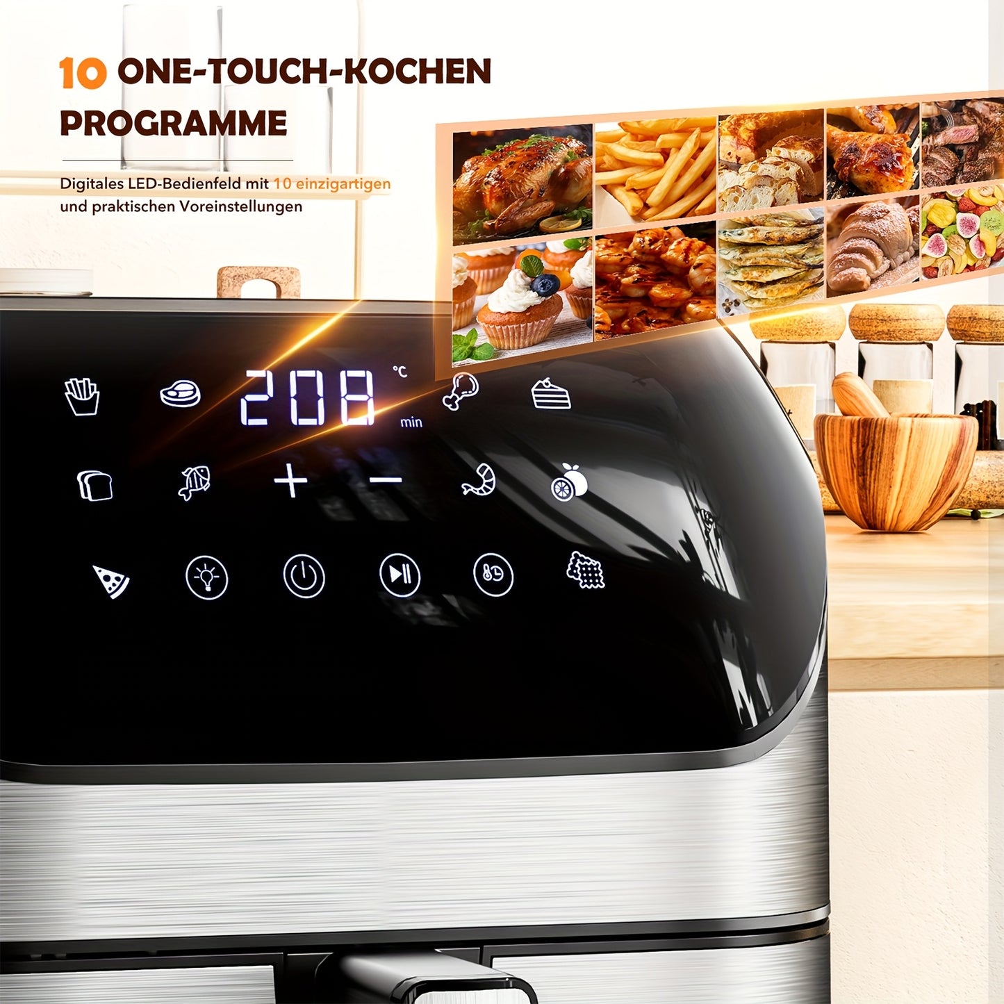 XXL 8L Air Fryer With Viewing Window, Oil-Free Fryer, Adjustable Temperature 80°C-200°C, 10 Presets In One Touch, Digital Control, Non-Stick Basket, Air Fryer Ninja Style