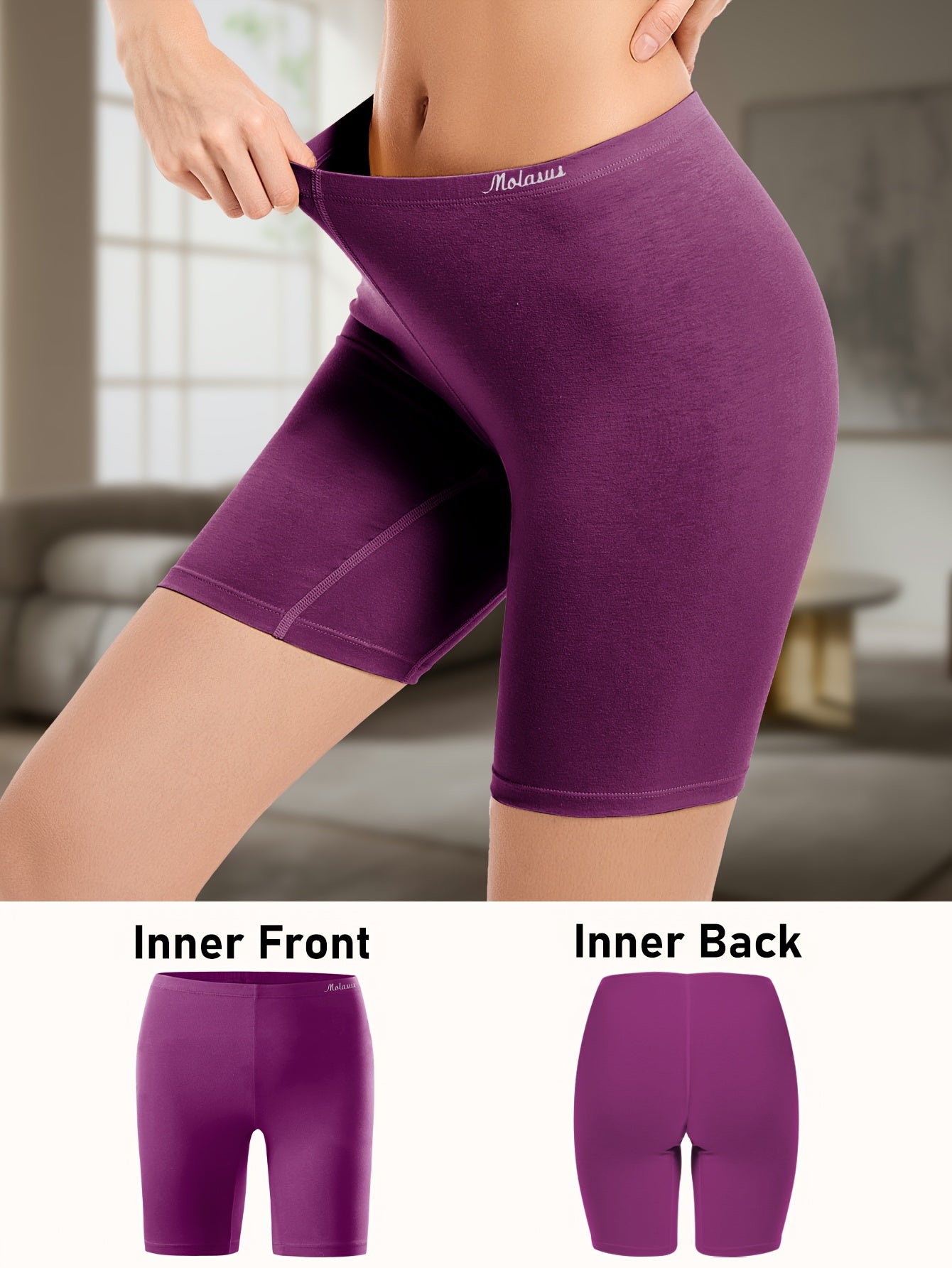 Women's Cotton Boyshorts Underwear 4-Pack - Comfortable Full Coverage Boxers, Knit Fabric, Solid Color, Simple Style, 95% Cotton 5% Spandex
