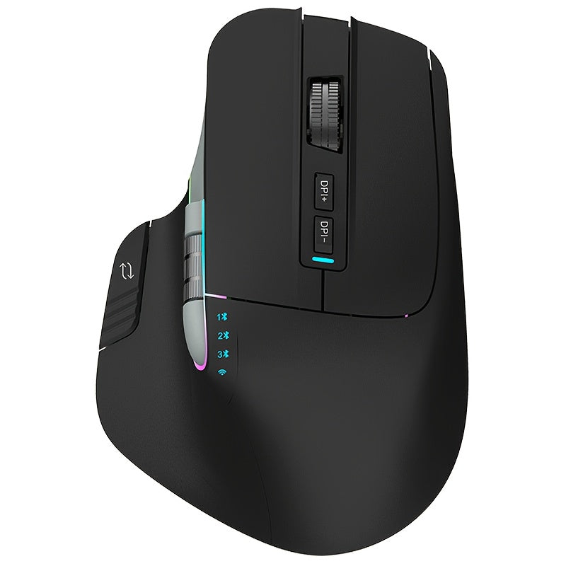 Wireless Wireless Mouse, 2.4GHz, Type-C Wired Three Mode Connection, Artificial Vertical Mouse, Rechargeable Optical Mouse, RGB Office Gaming Mouse, Four-Speed Adjustable DP; with 8 Buttons, Dual Sliders Right-Handed Mouse, M