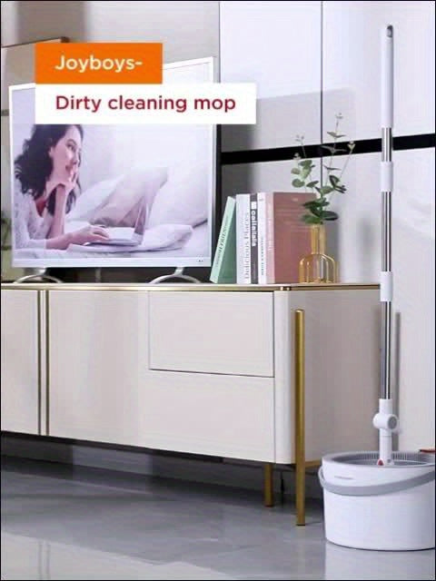 Joybos Spin Mop and Bucket System with 6 Microfiber Cloths - Hands-Free Wringing, 90° Adjustable Stainless Steel Handle, Dual Water Tanks for Clean/Dirty Separation - Efficient Floor Cleaner for Kitchen, Bathroom, Bedroom &