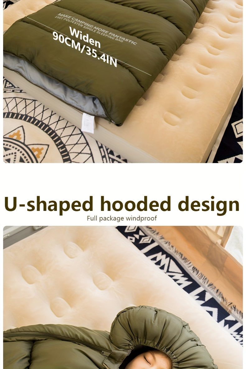 1-Person BISINNA Envelope-Style Sleeping Bag with Full-Zip Closure - Heavy-Duty Synthetic, Olive Green/Beige/Grey/White - Winter Warmth for Camping, Hiking & Backpacking - Portable Half-Zip Design Sleeping Pad Compatible Bag,