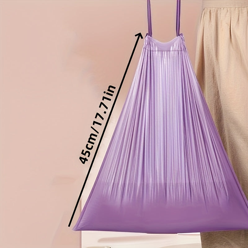 100 Purple Drawstring Trash Bags, High-Quality Plastic Waste Bags for Kitchen, Bathroom, Bedroom & Home Use - Portable Waste Disposal, Multipurpose, Disposable, Plastic Material, 20 Capacity, Kitchen Trash Bags | Decorative T