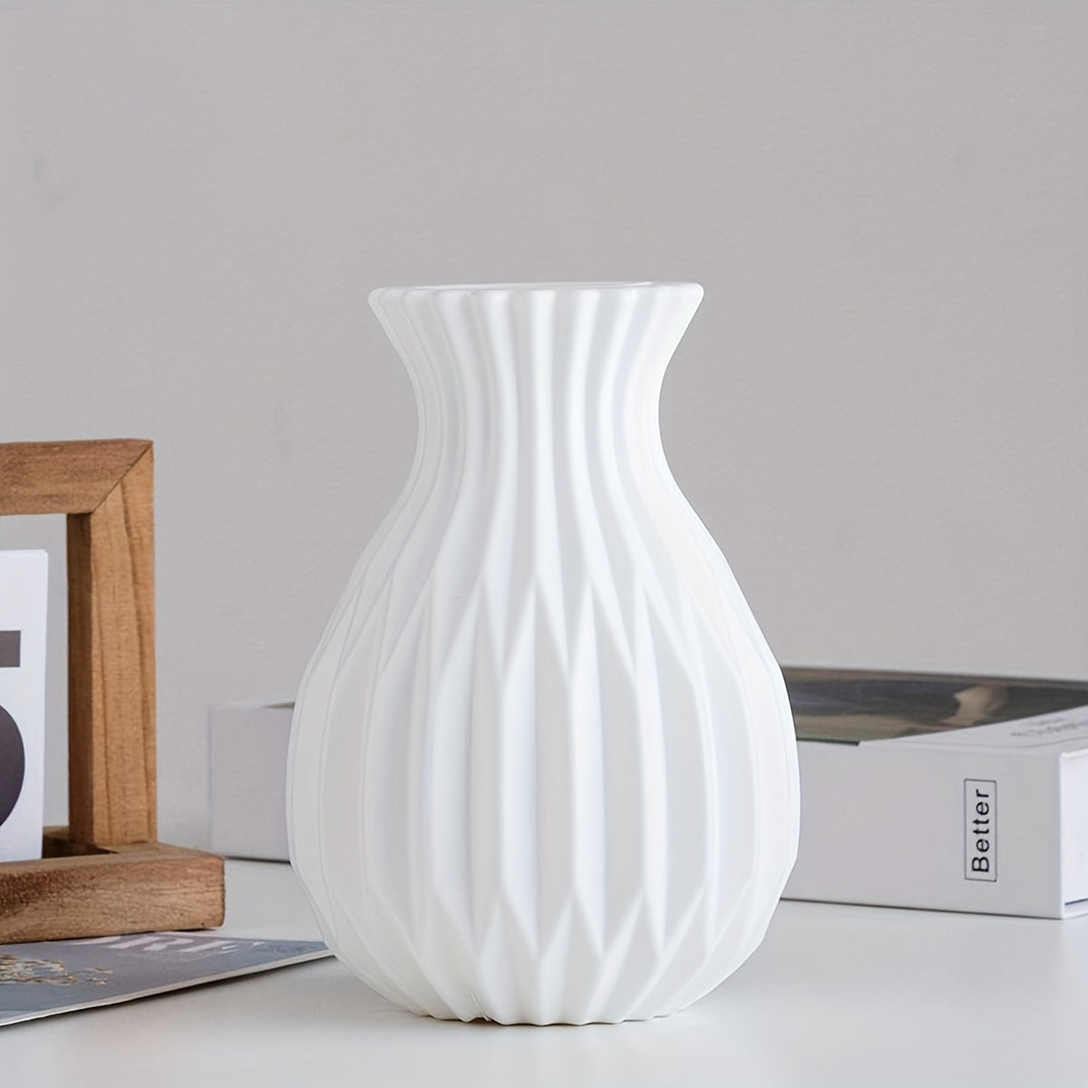 1pc Nordic Style Hydroponic Imitation Ceramic Plastic Vase, Flower Arrangement Creative Decoration Ornament Vase, Fall Halloween Room Decor, Winter Xmas Home Decor