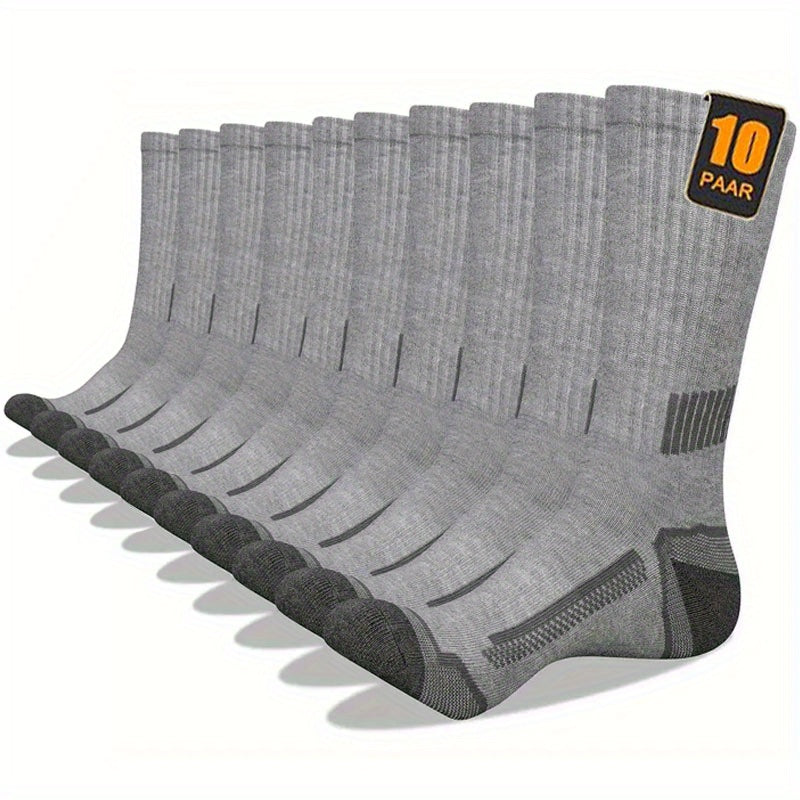 10 Pairs Men'S Thermal Long Socks - Heavy-Duty Cold Weather Athletic Socks with Arch Support, Moisture-Wicking & Breathable Polyester for Skiing, Hiking, Basketball, Running, Climbing - All-Season Workout Socks in Black/Gray/