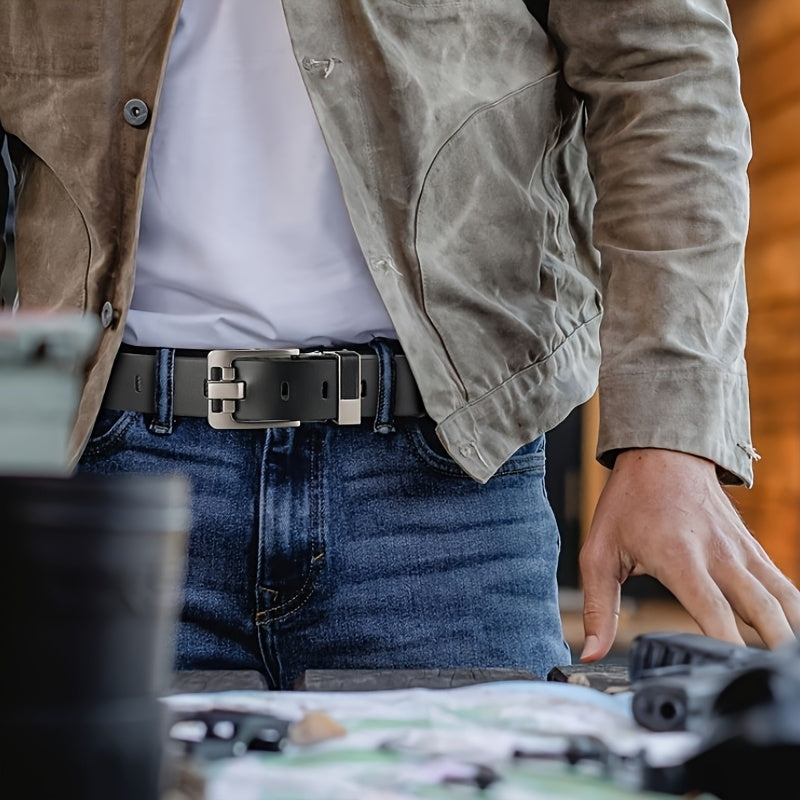 1pc Men'S Genuine Leather Belt with Square Retro Alloy Buckle - Black Casual Work & Leisure Belt, Durable Everyday Belt for Men, Father'S Day Christmas Gift for Him, Everyday Belt | Classic Belt Design | Durable Belt, Leather