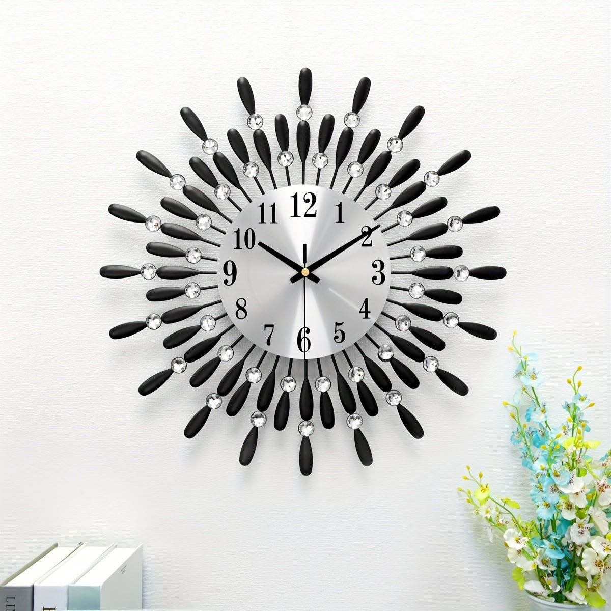 1pc 14.56 Inch Black Small Wall Clock For Living Room Decor, Modern Metal Wall Clocks For Kitchen Bedroom Office Decor, Non-Ticking Quiet Wall Clock Easy To Read