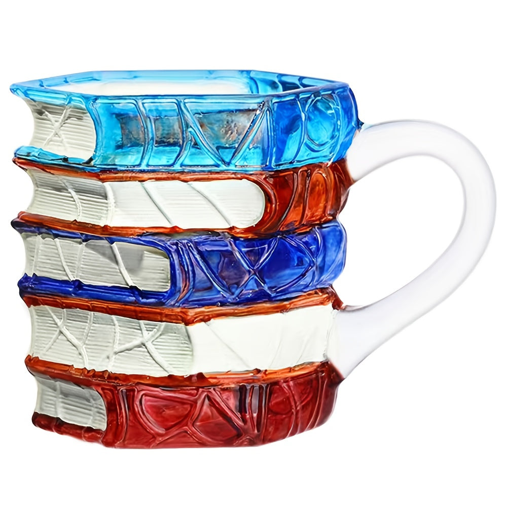 1pc Hand-Painted Book Stack Design Coffee Mug - 7/12oz Stackable Glass Cup with Vibrant Blue, Orange, Red & Yellow Stained Glass Art, Reusable Novelty Gift for Book Lovers, Librarians, Women'S Book Clubs & Literature Enthusia
