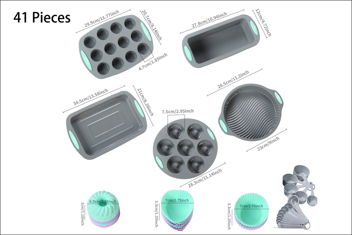45pcs/set, Silicone Baking Set, Nonstick Bakeware Set Baking Cookie Sheets Cake Muffin Bread Pan, Loaf Pan, Cake Pan, Pizza Pan, Mini Cupcake Mold, Bundt Pan, Charlotte Cake Pan, Measuring Cup And Spoon, Baking Tools
