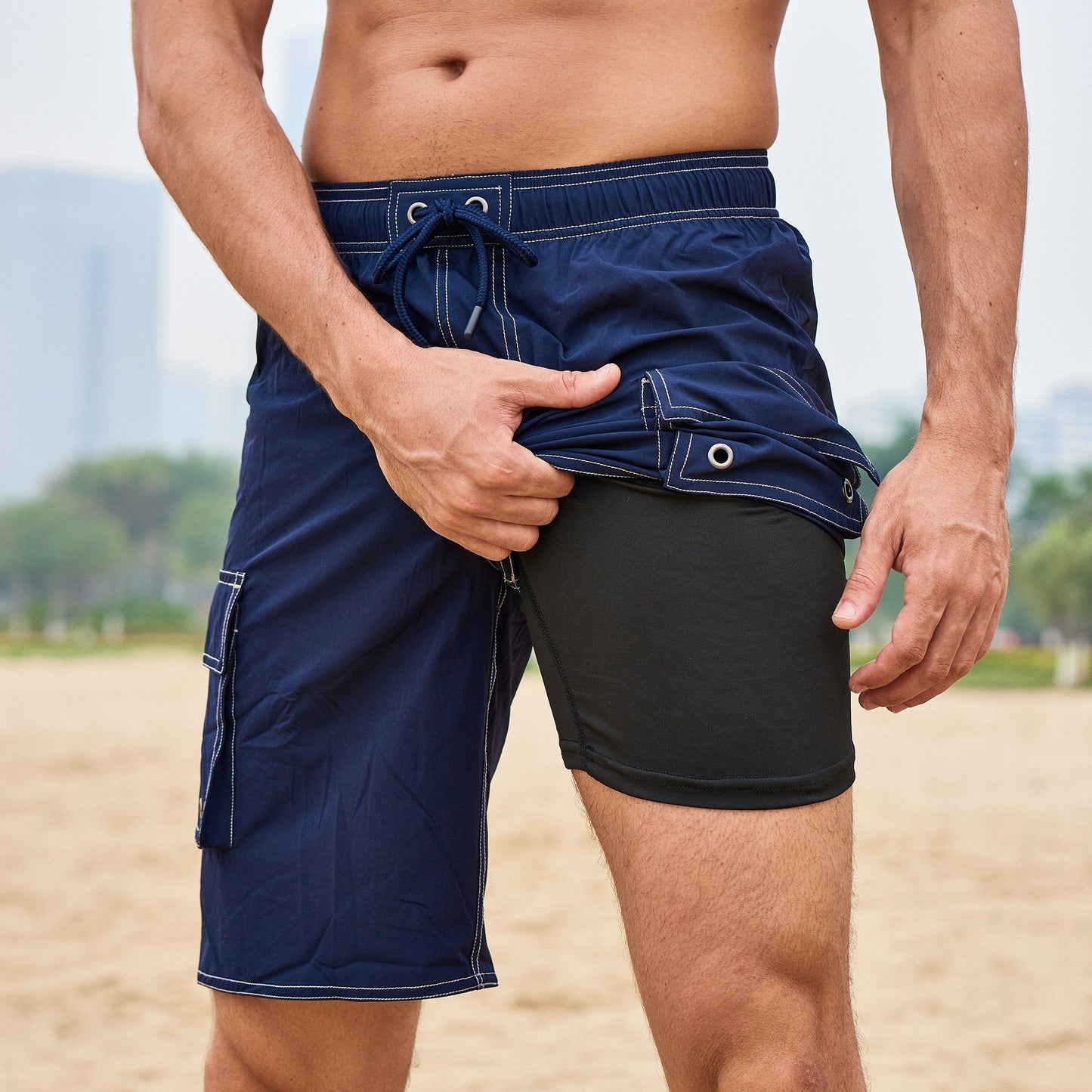Men'S Big & Tall Quick-Dry Swim Trunks - Olive Green Beach Shorts with Adjustable Drawstring, Pockets, and Durable Polyester Fabric for Summer, Summer Swimwear | Adjustable Drawstring Shorts | Quickdry Material, Bathing Suits