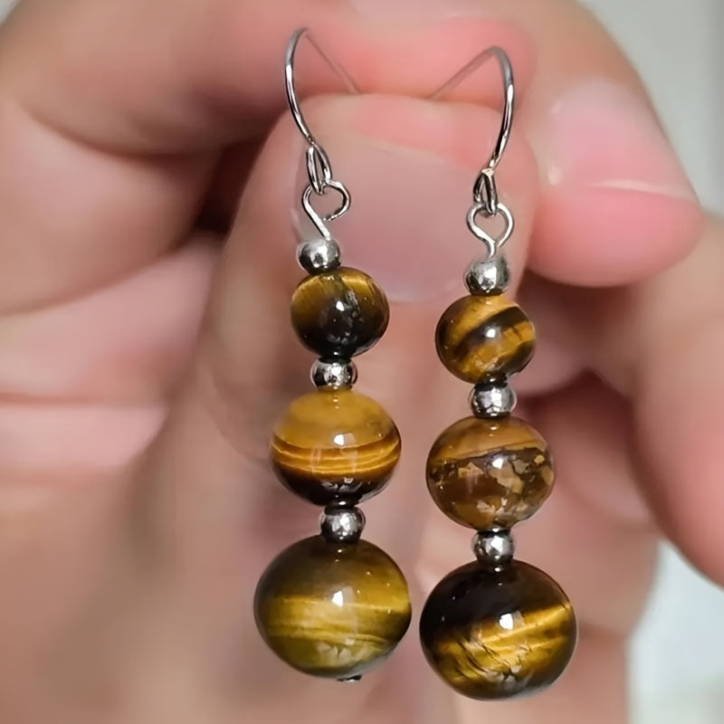 1Pair Handmade Natural Stone Earrings,Tiger Eye Bead Earrings,Aventurine Earrings,Carnelian Earrings for Women in Bohemian Style, Valentine's Day Gift