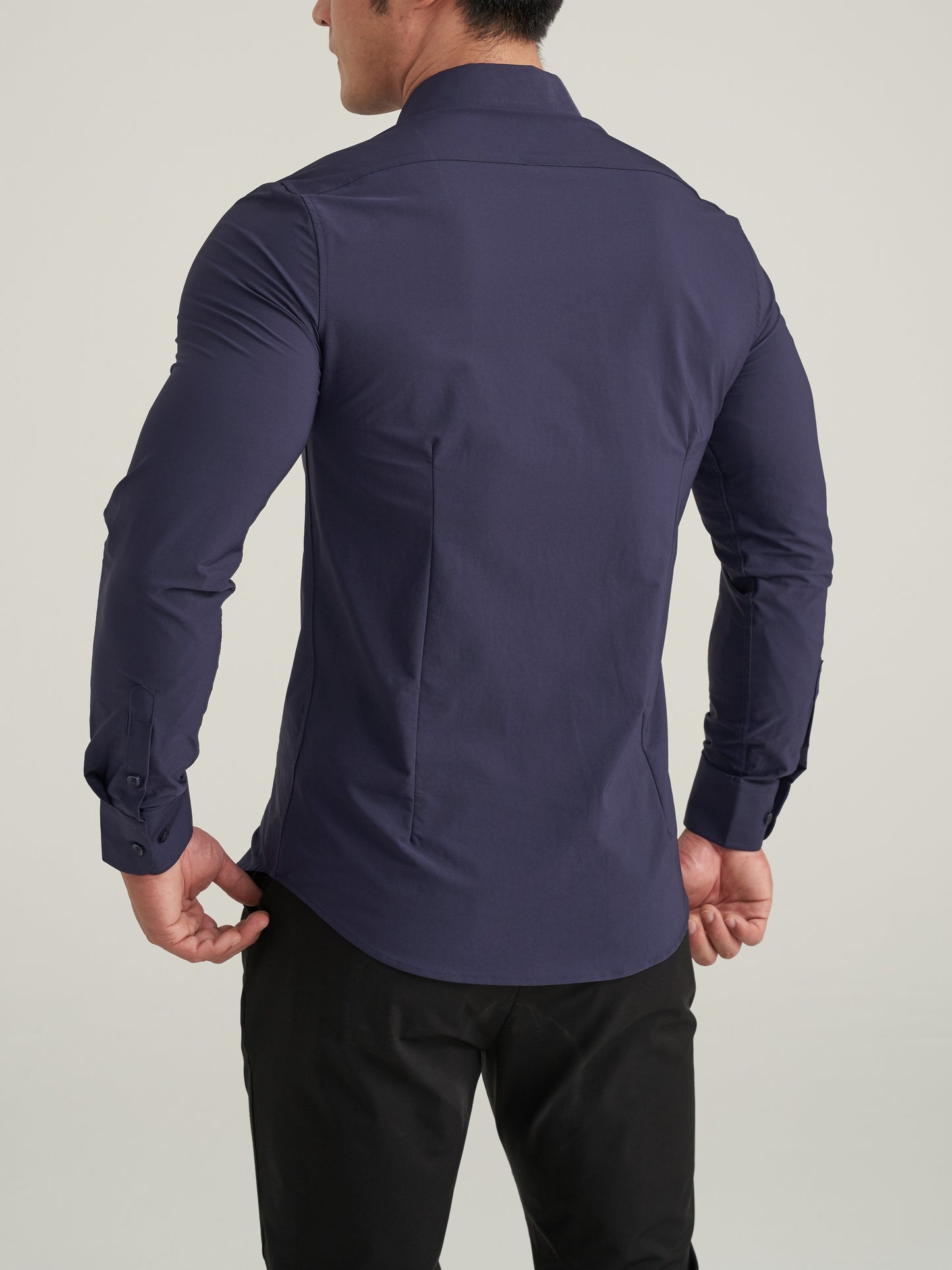 Solid Color Men's Slim Fit Stretch Quick-drying Long Sleeve Button Up Shirt, Spring Fall Workout Activity