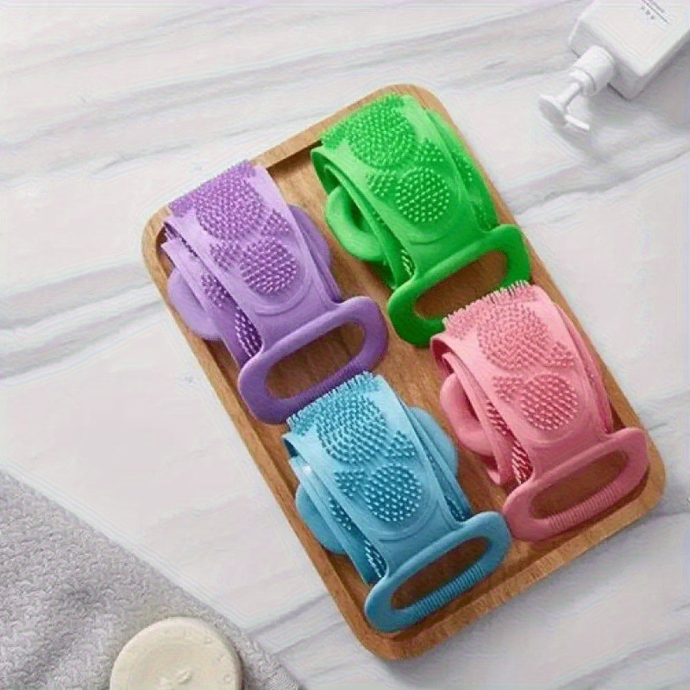 3pcs Green Purple Blue Mixed Set Body Sponge Silicone Brush Bath Towel Scrub Back Massage Shower Extension Light Beige Cleansing Brush