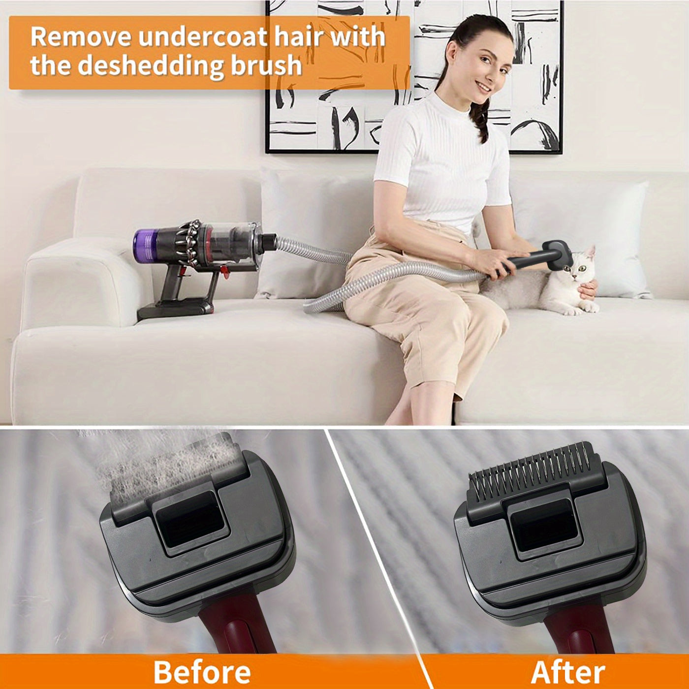 Groom Tool Kit For Dyson Vacuums, Pet Dog Brush Hair Vacuum Attachment For Dyson V7/8/10/11/15, Suitable For Long Or Medium Haired Dogs, Vacuum-Assisted Dog Groomer & Self-Cleaning Mess-free Grooming