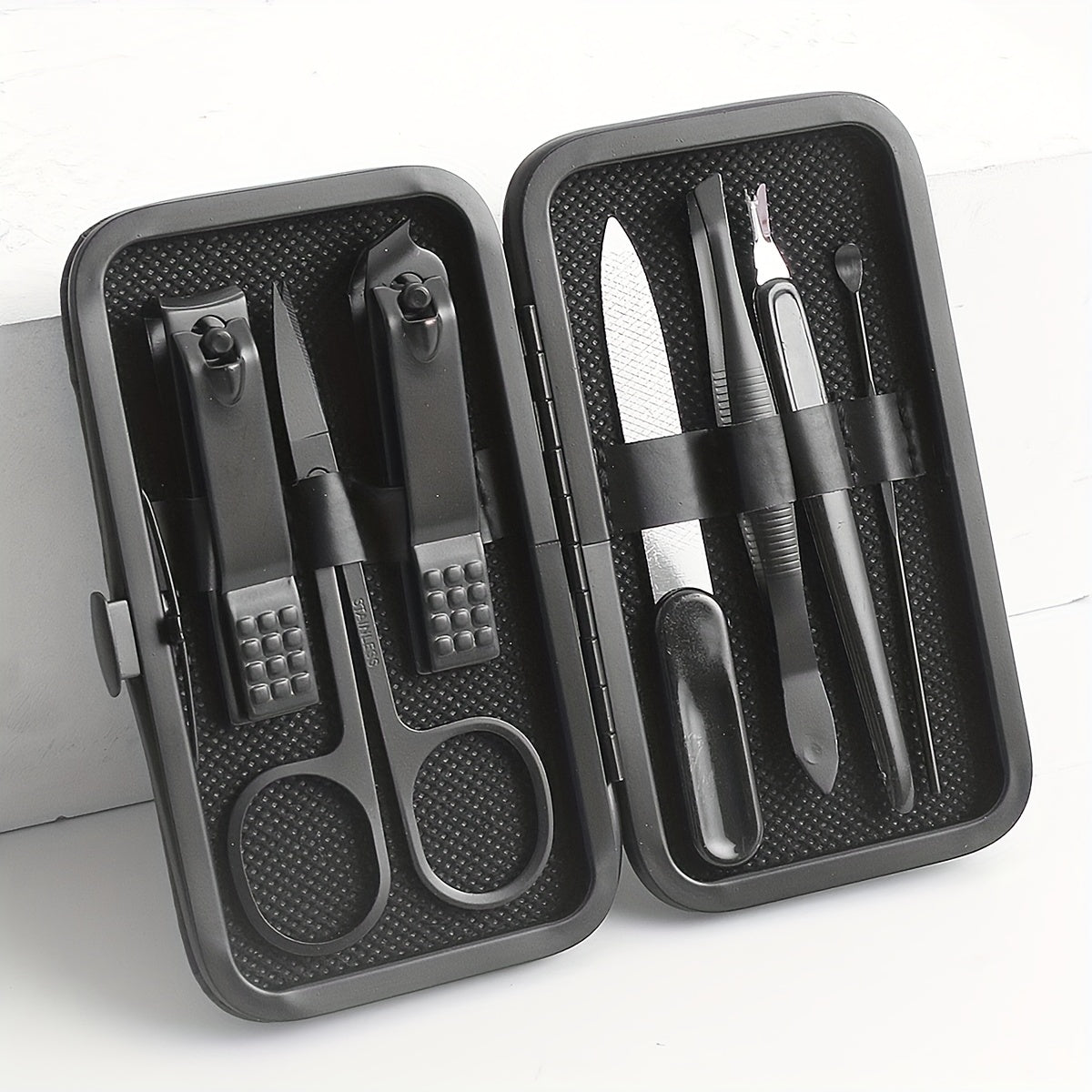 Manicure Set Nail Clipper Set Built-in Nail File Men's And Women's Personal Care Portable Travel Household 7-Piece Set Black Nail Scissors Grooming Tools Kit